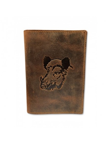 Lederen jachtpapieren etui wildzwijn afdruk